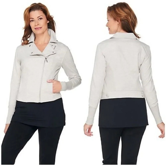 H By Halston French Terry Motorcycle Jacket With Rib Detail In Black Size 8 NWOT - Picture 10 of 10